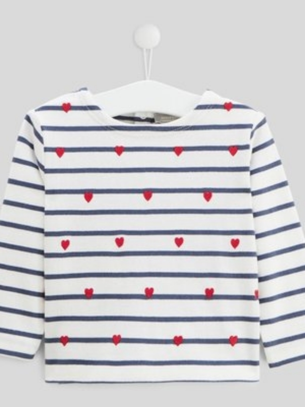 NWT Bout'chou Toddler Girls White & Navy Stripe Long-Sleeve Top with Red Hearts